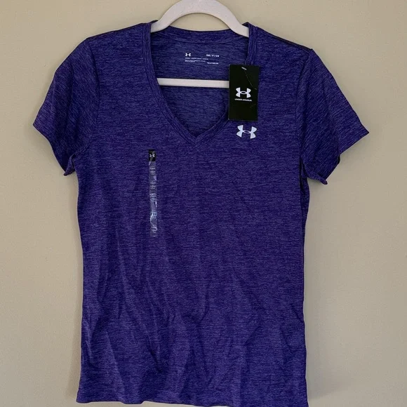 NWT Under Armour Women's Heathered Purple V-Neck Tee - Picture 1 of 4